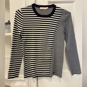 Tory Burch L/S sweater/top navy & white NWOT Sz XS